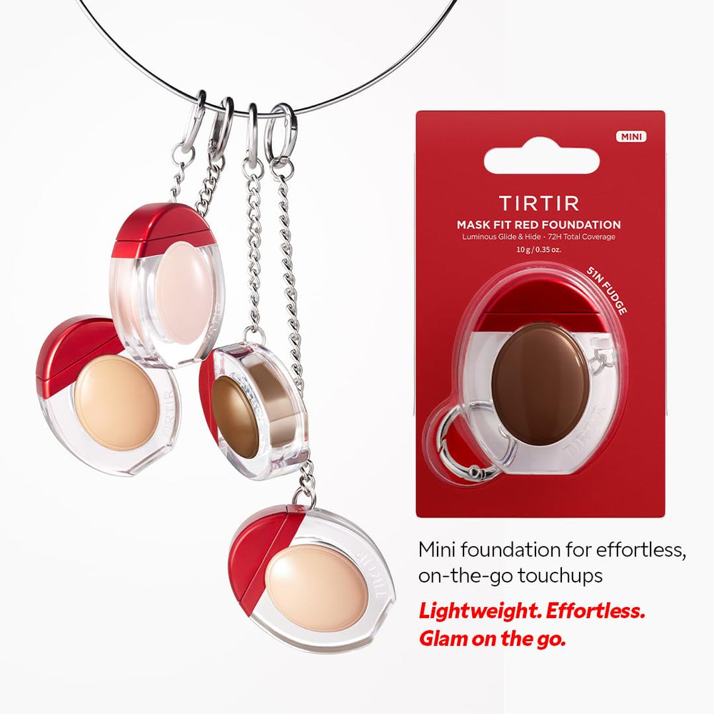 TIRTIR Mask Fit Red Foundation shade range display with fair porcelain swatches