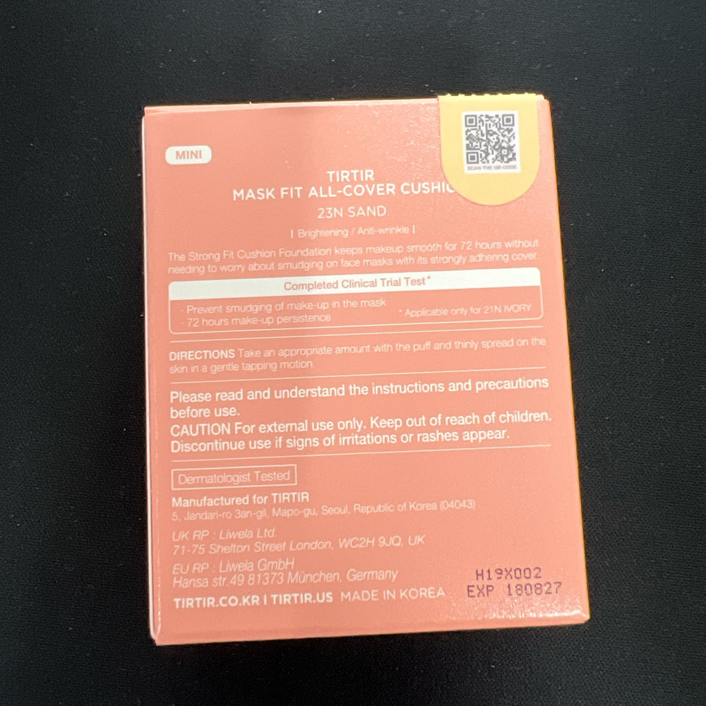 TIRTIR All Cover Pink Cushion under mask with reduced smudging.