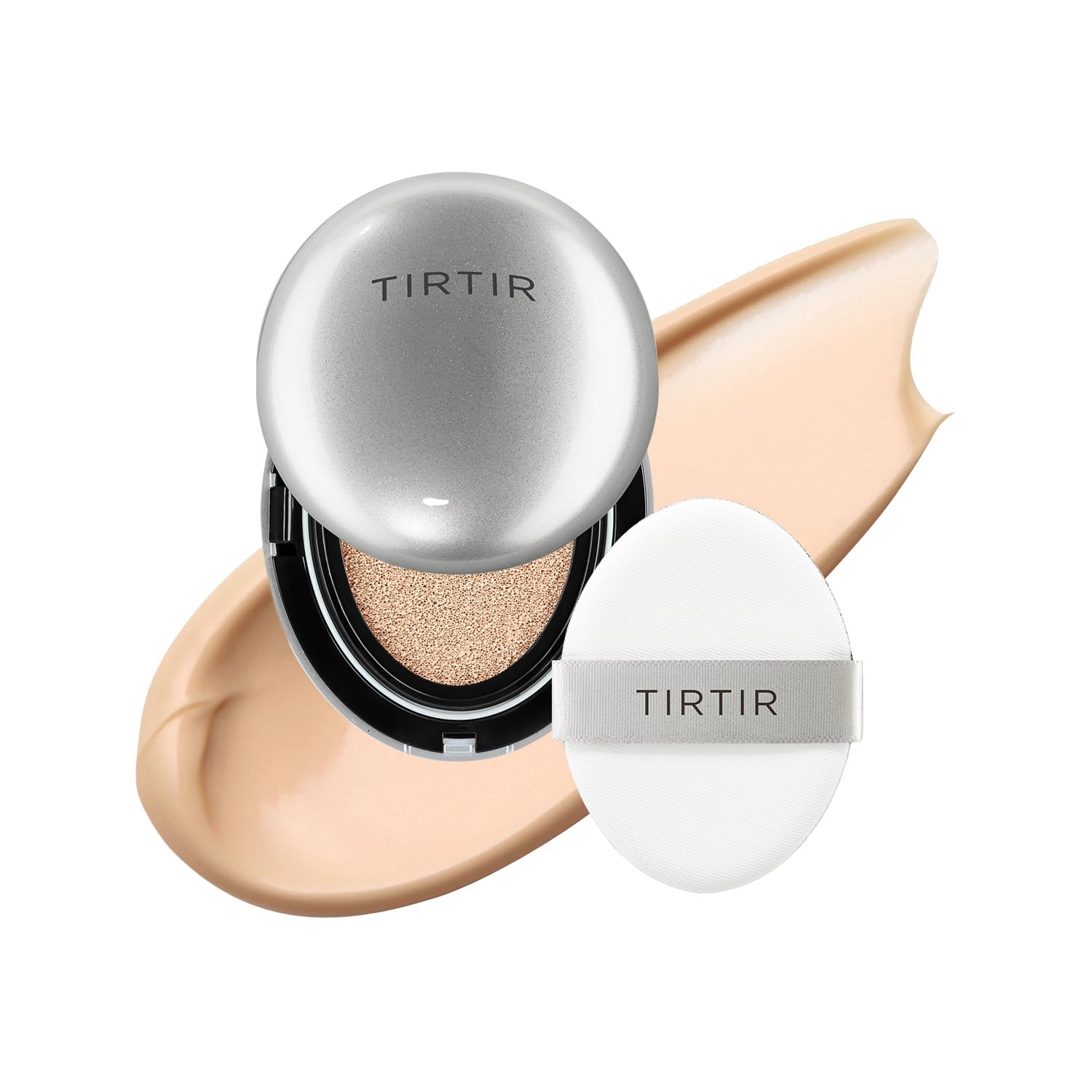 TIRTIR Aura Glow Cushion ivory 21N swatch for natural radiance.