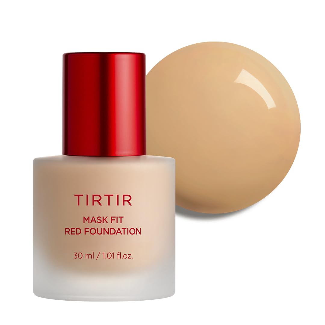 TIRTIR Mask Fit Red Foundation bottle during application showing weightless coverage.