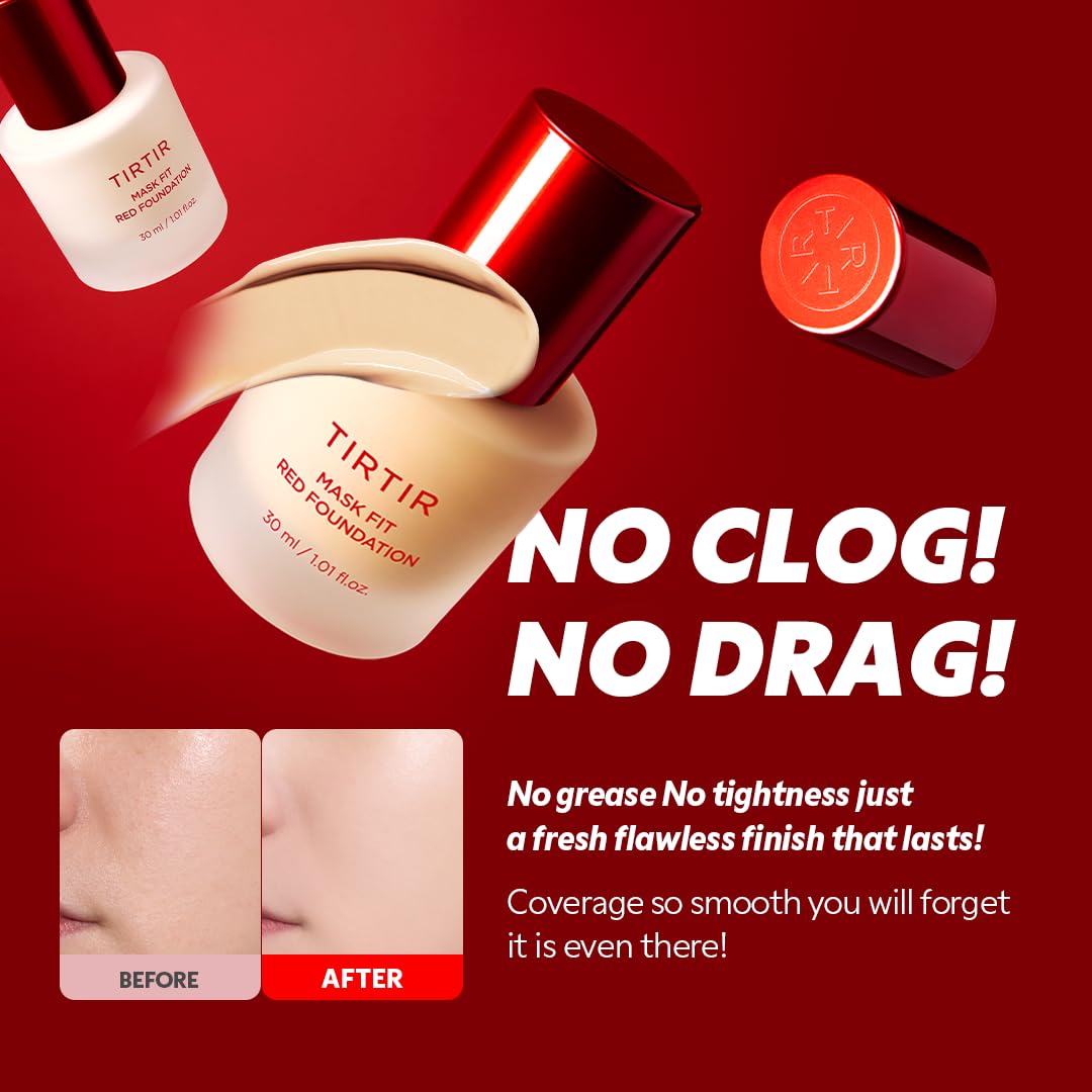 TIRTIR Mask Fit Red Foundation on-skin swatch highlights natural tone.