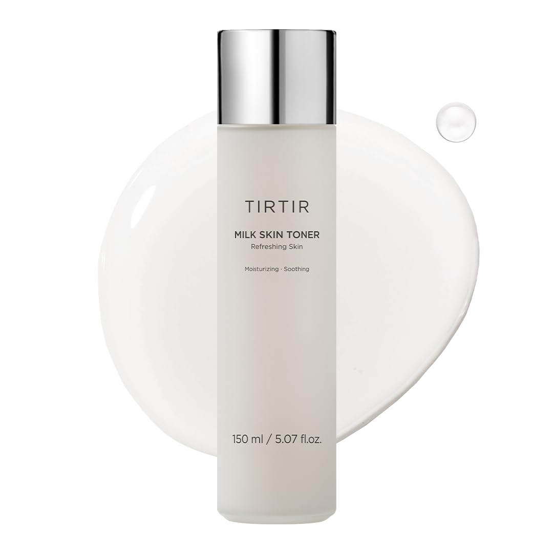 TIRTIR Milk Skin Toner bottle closeup highlighting deep hydration for all skin types
