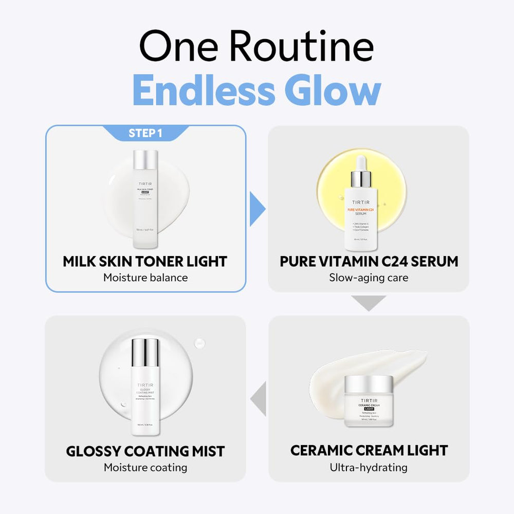 Glow test with TIRTIR Milk Skin Toner Light revealing radiant, healthy-looking skin