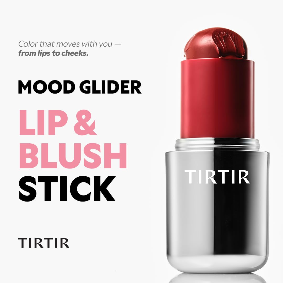 TIRTIR Mood Glider Stick Peach Mingle swatch reveals warm, natural glow.