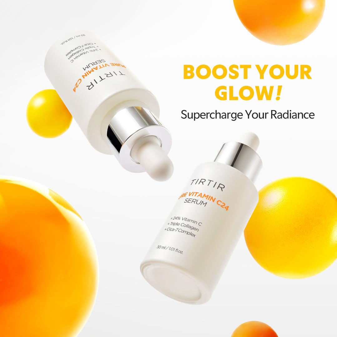 TIRTIR Pure Vitamin C 24% serum amber glass packaging highlights eco-friendly design.