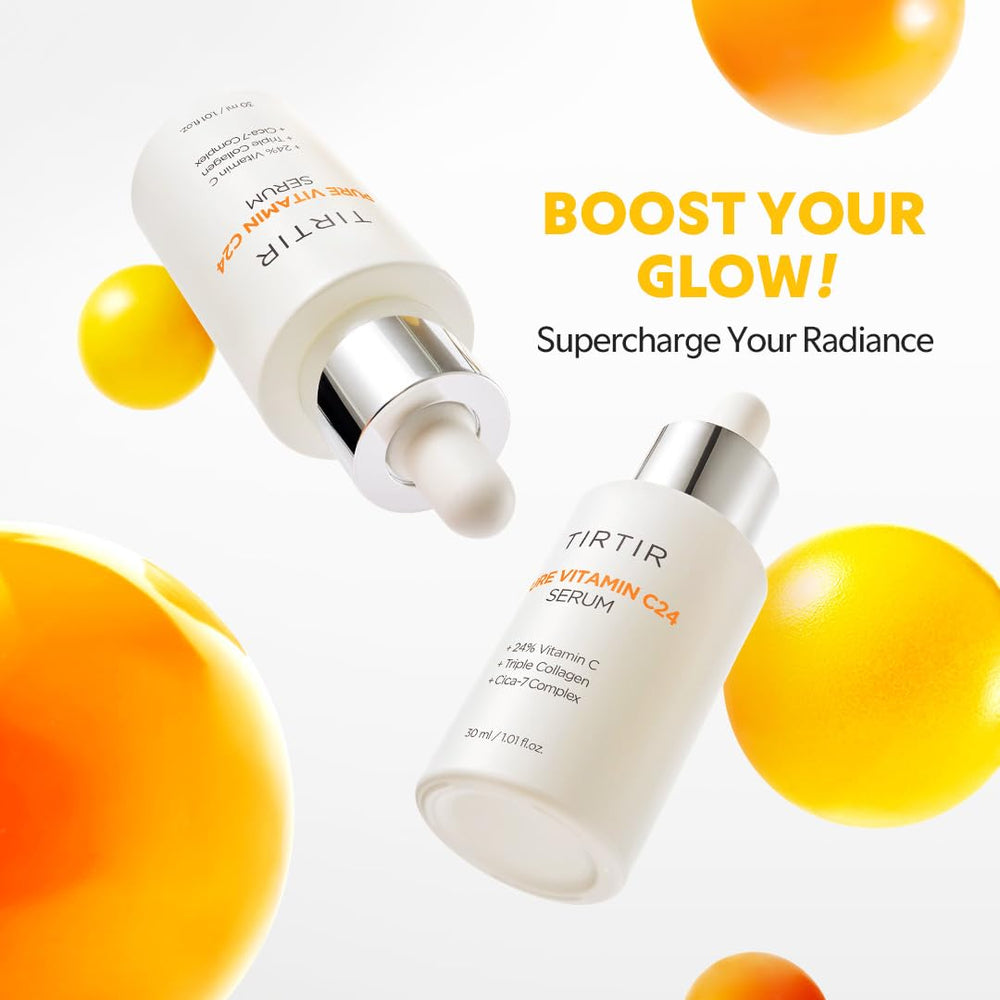 TIRTIR Pure Vitamin C 24% serum amber glass packaging highlights eco-friendly design.