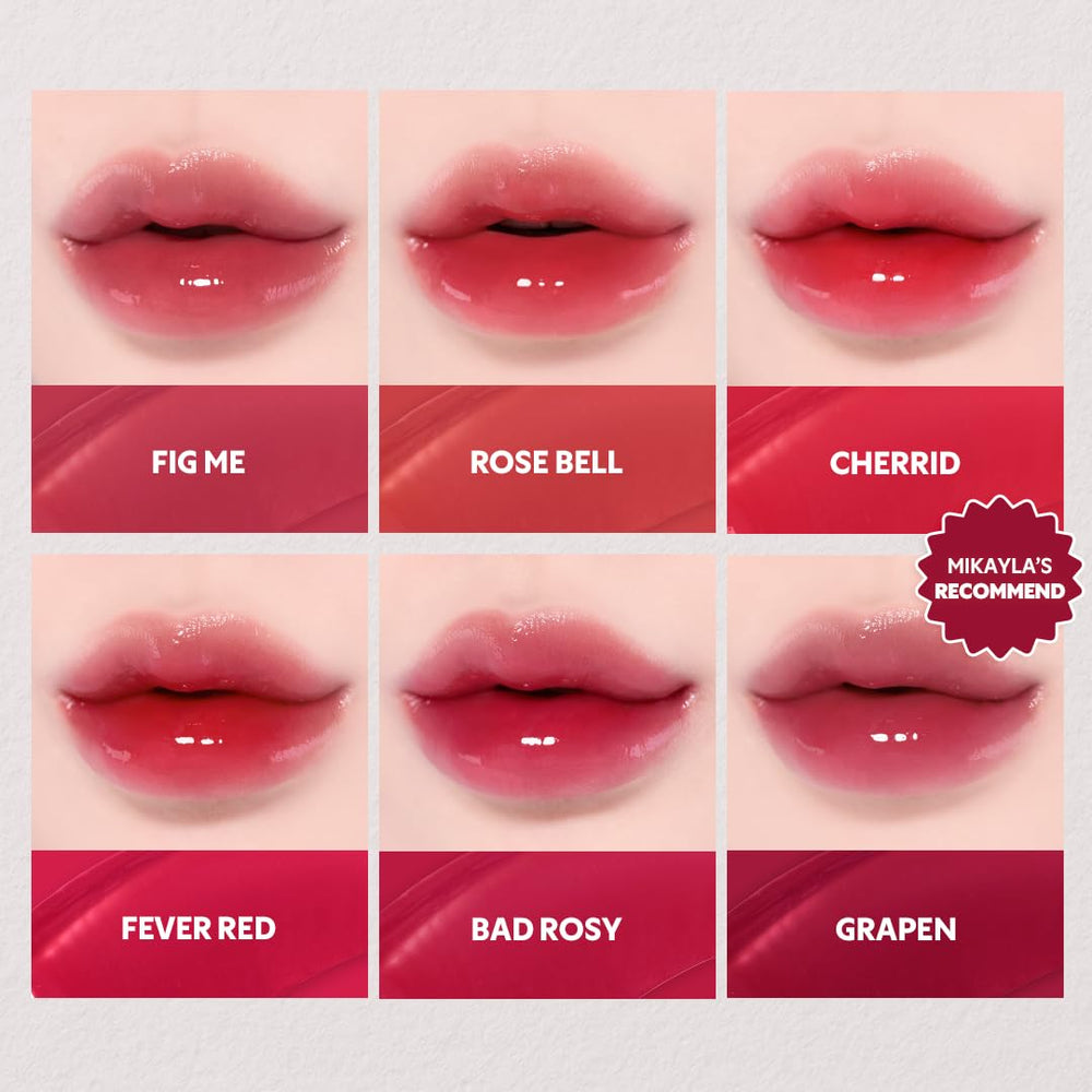 TIRTIR Waterism grape tint swatch on lips; compact, portable, easy to carry.