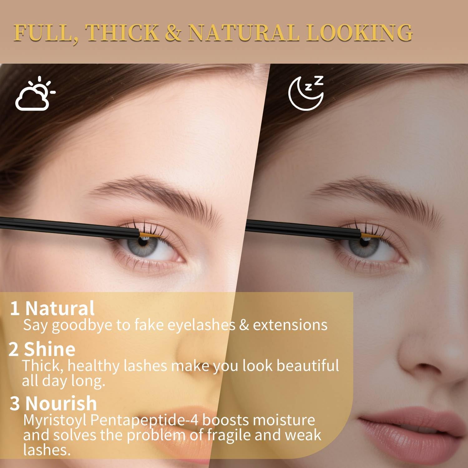 Tistees Lash Serum close-up on lashes highlighting potential length and density.
