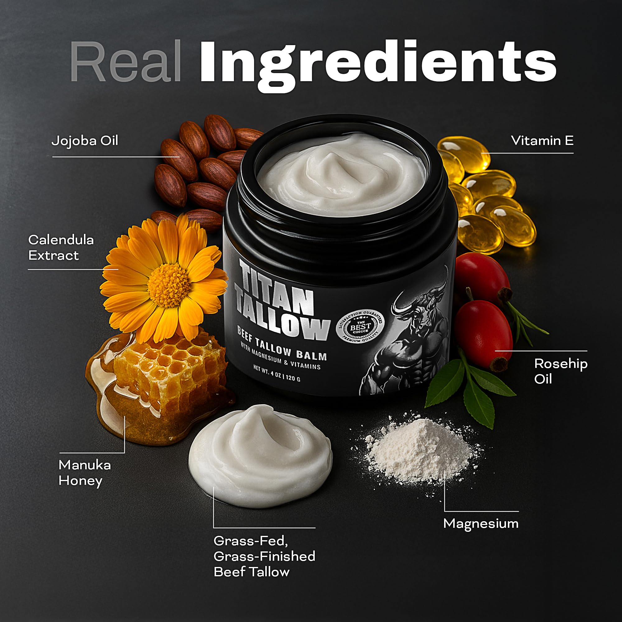 Titan Tallow balm application on skin shows quick-absorbing hydration without greasiness.