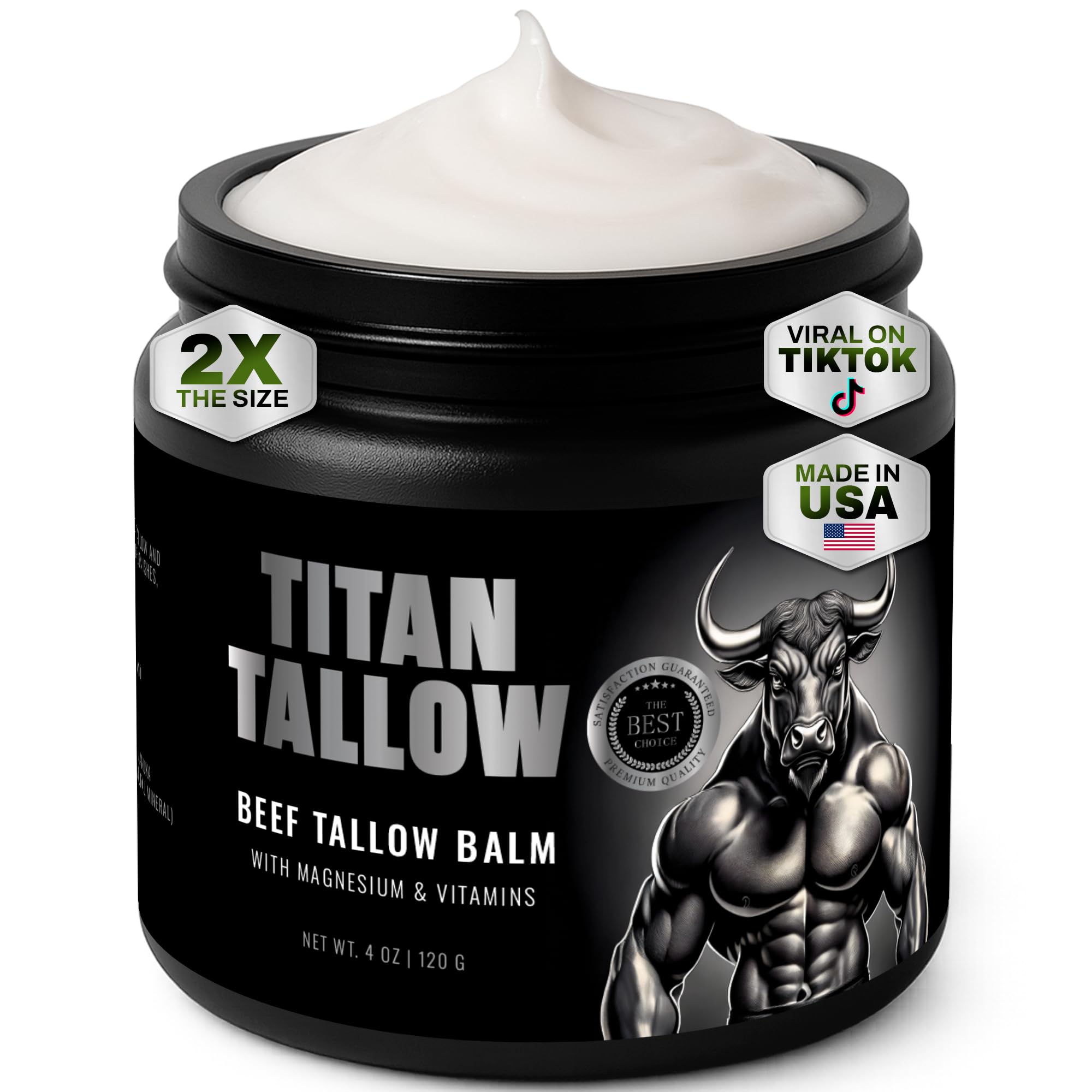 Titan Tallow balm jar close-up highlights fragrance-free skincare for daily moisturizing.