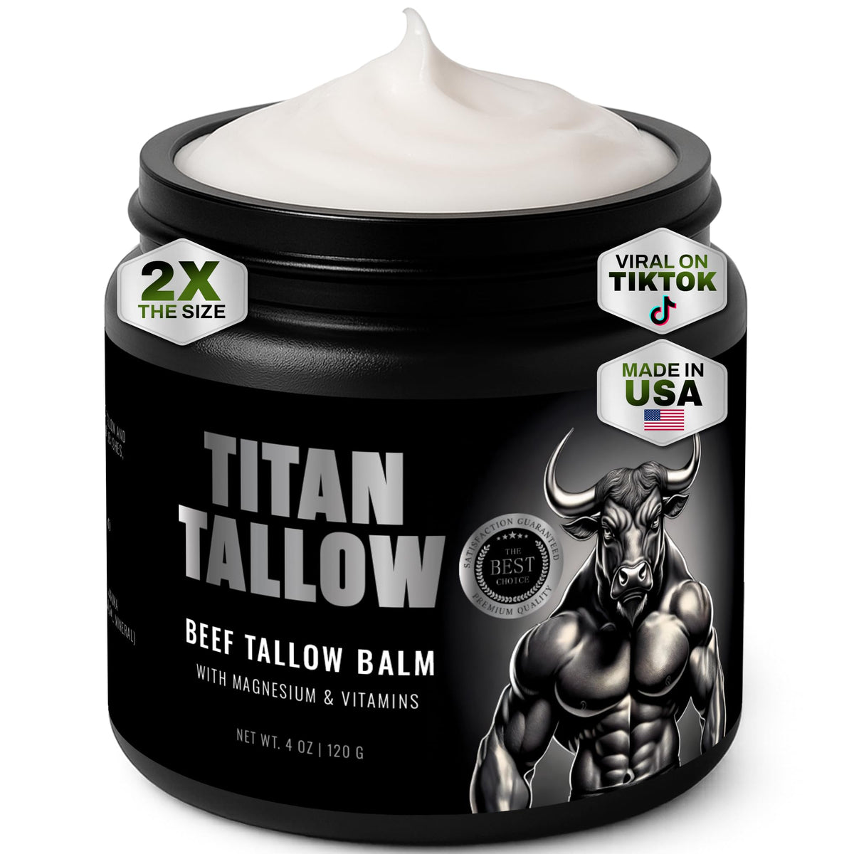 Titan Tallow balm jar close-up highlights fragrance-free skincare for daily moisturizing.