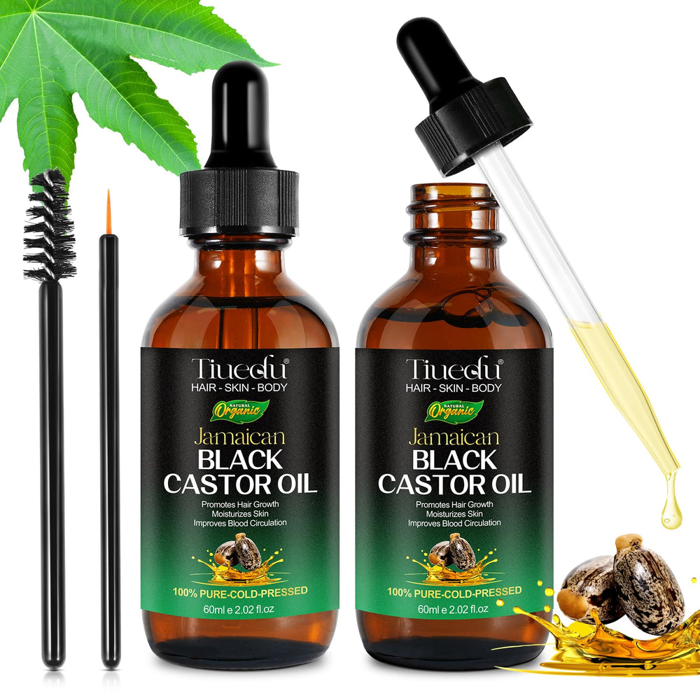 Tiuedu Jamaican Black Castor Oil bottle pour for smooth, easy application.
