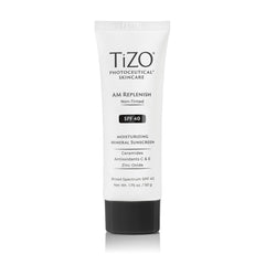 TIZO AM Replenish bottle close-up with mineral SPF 40 and matte finish