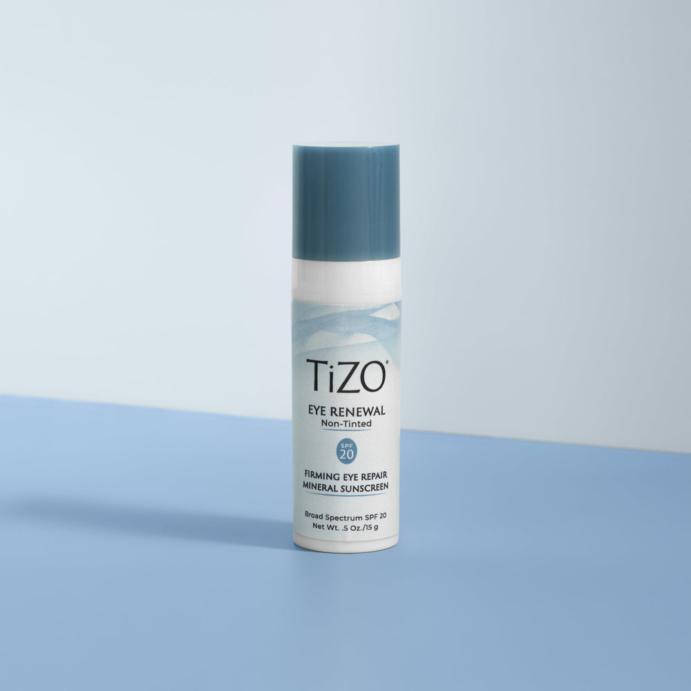 TIZO Eye Renewal SPF20 swatch showing silky, non-tinted texture for seamless makeup
