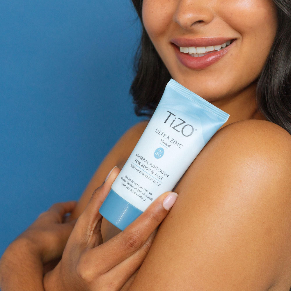 TIZO Ultra Zinc sunscreen packaging box showcases clean pharmaceutical-grade standard.