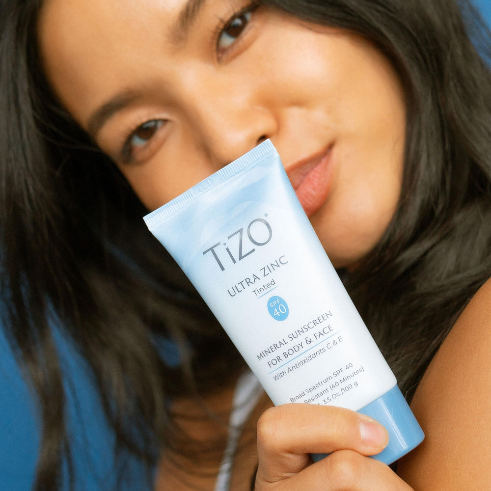 TIZO Ultra Zinc sunscreen skin-tone coverage demonstrates nearly invisible tint.