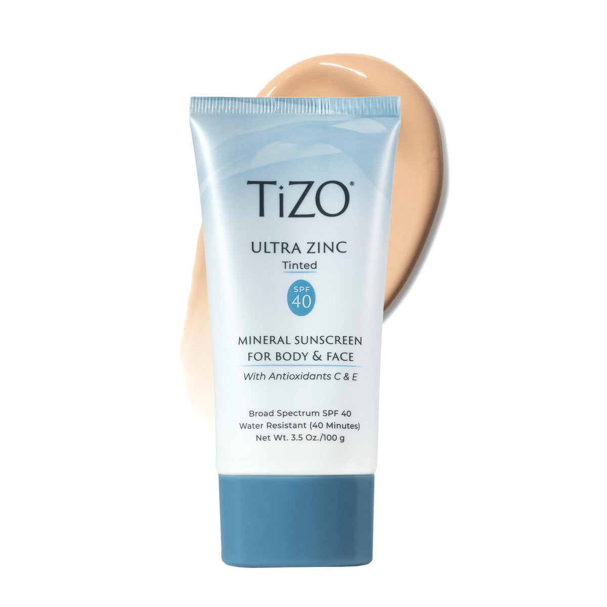 TIZO Ultra Zinc tinted sunscreen bottle front for everyday protection and sheer finish.