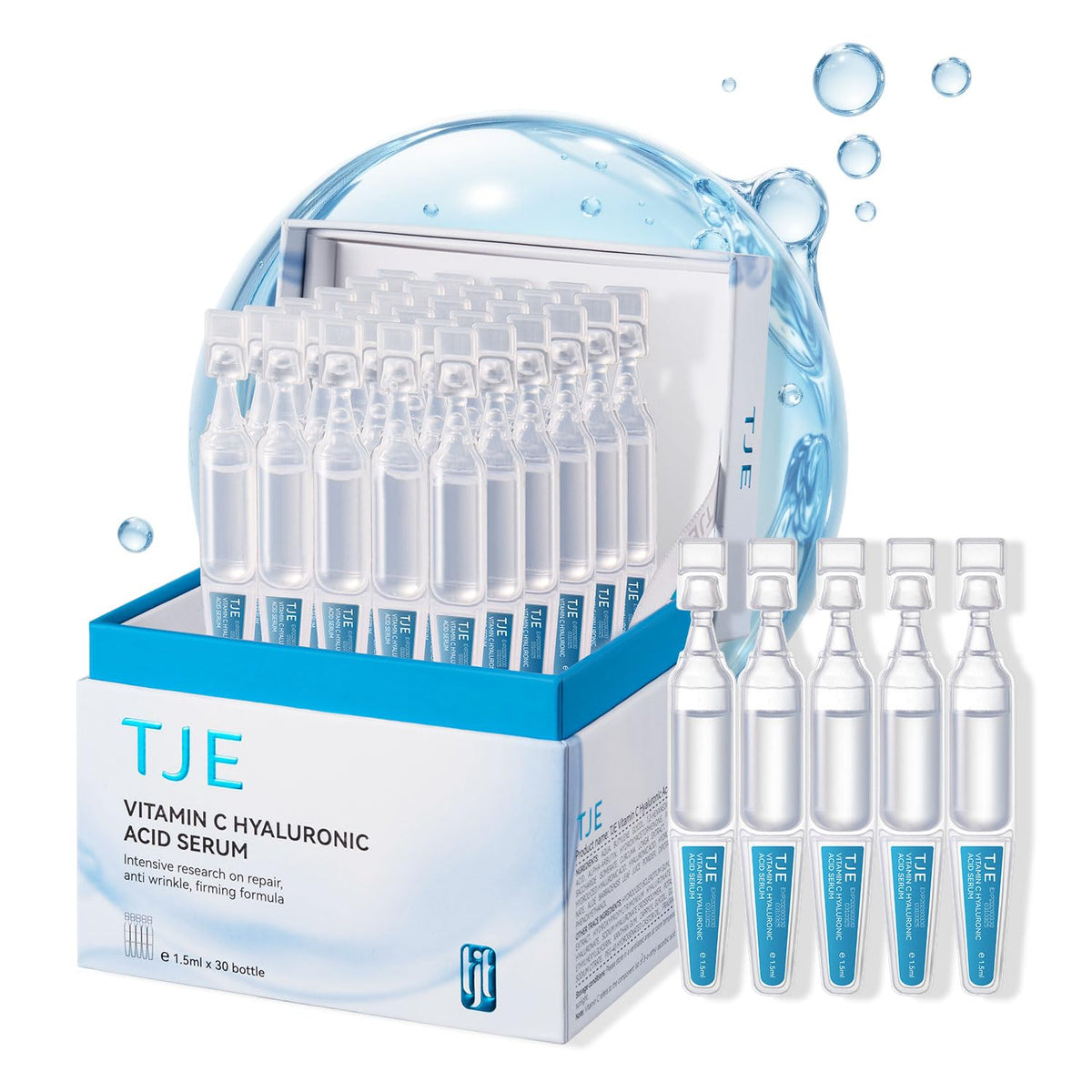 TJE 5% Hyaluronic Acid Serum bottle highlights deep hydration