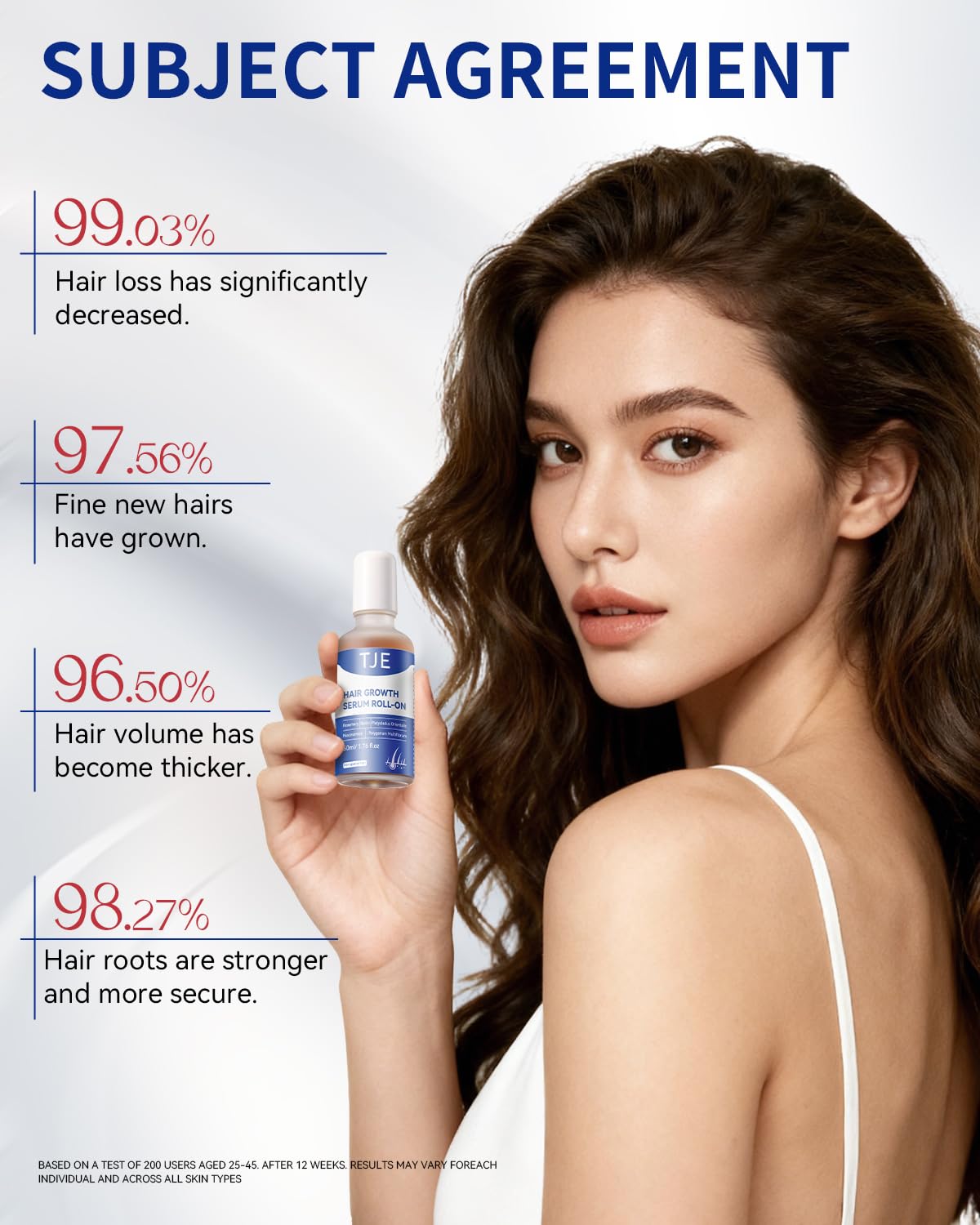 TJE Hair Growth Serum Roll-On night routine shot suggests easy nightly use.