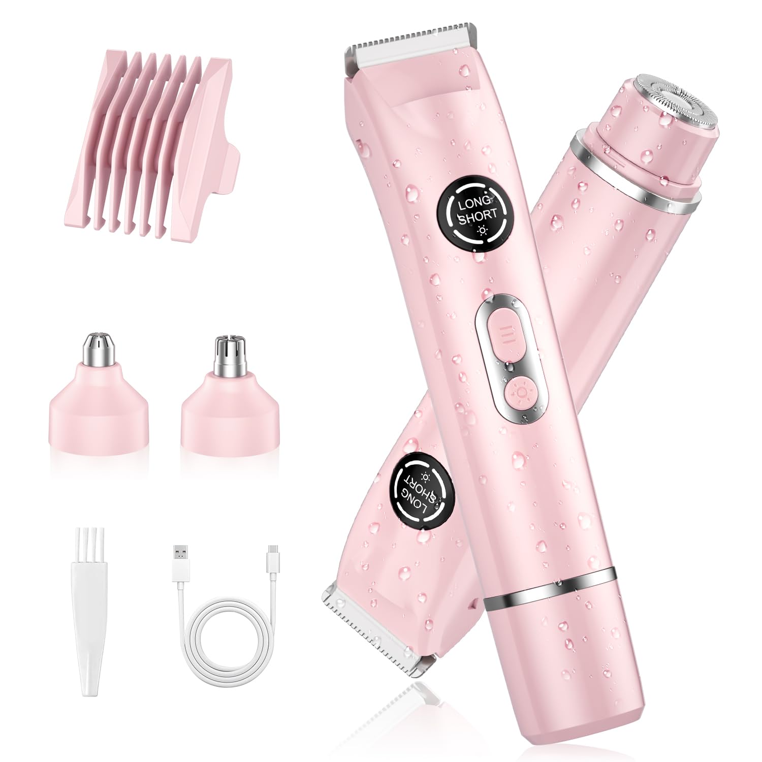 TJJFMM 4-in-1 bikini trimmer in pink — all-in-one grooming for arms, legs, and bikini.