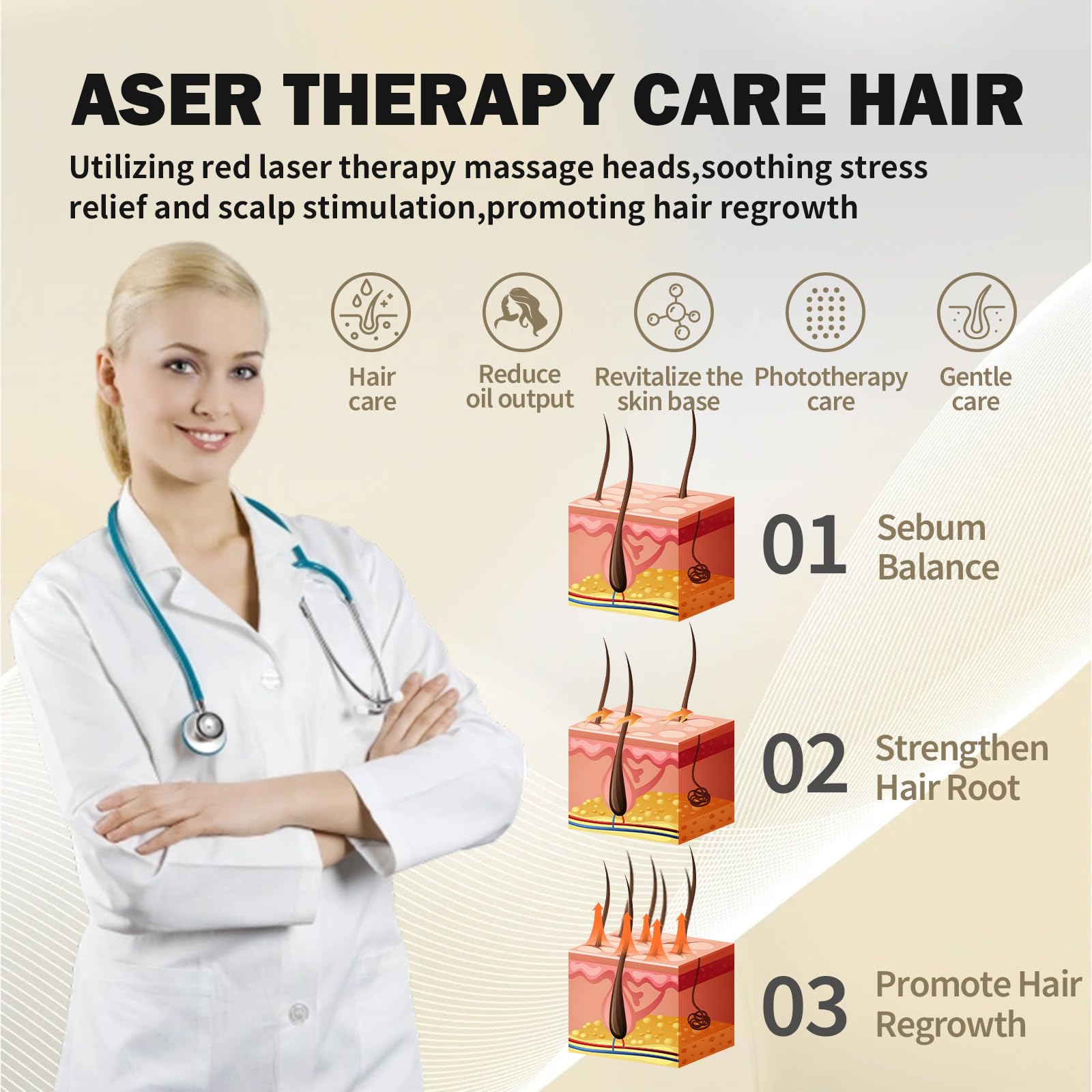 Tkcsoi Laser Comb on scalp during a treatment session.