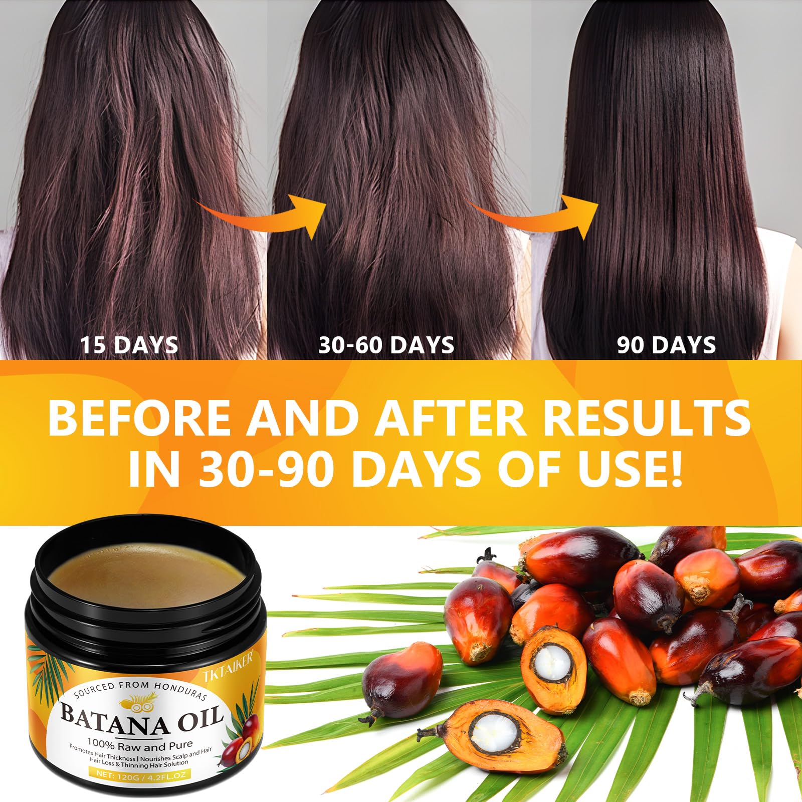 TKTALKER Batana Oil on hair showing potential healthier shine.