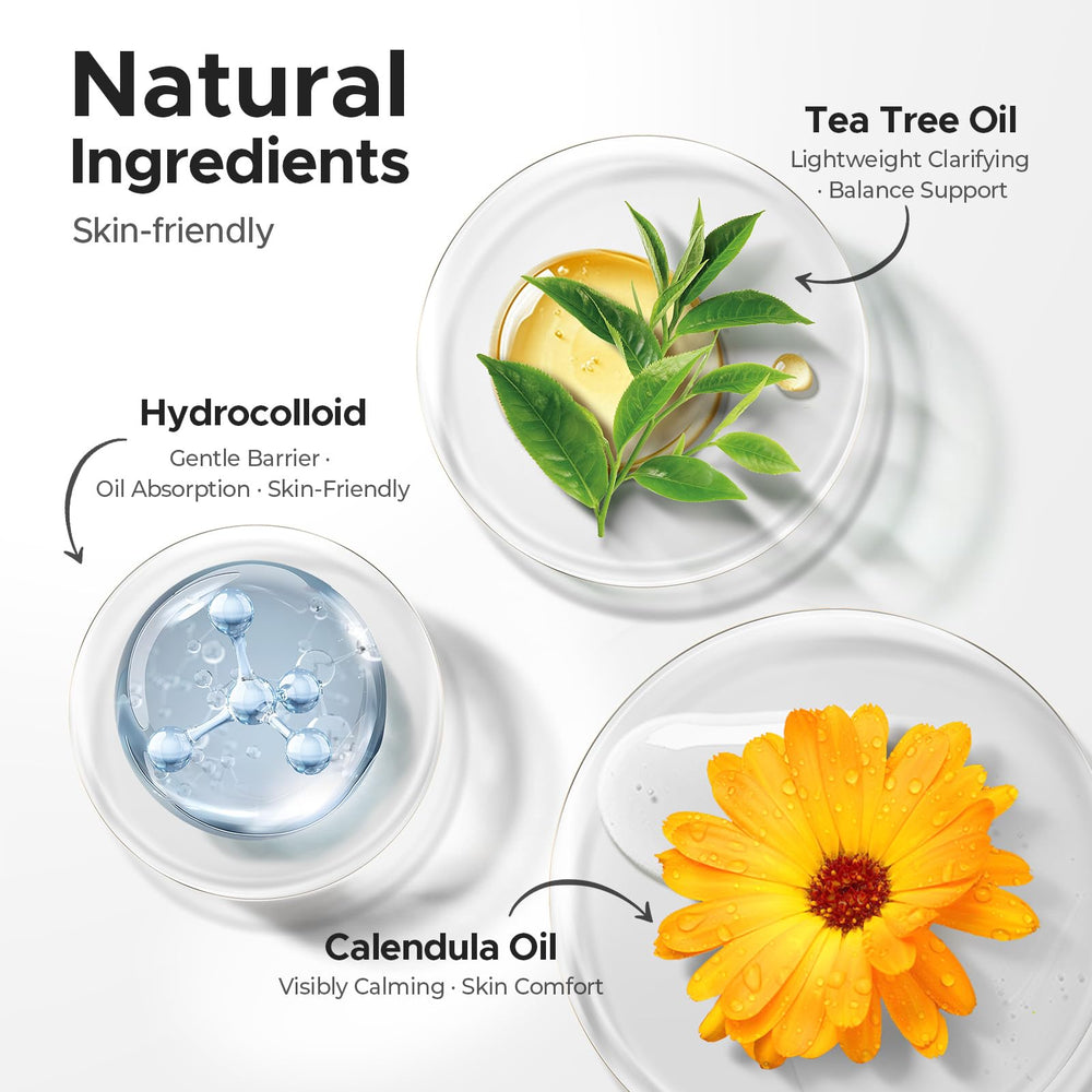 TKTK hydrocolloid patches with calendula oil nourish skin and protect blemishes through day and night use