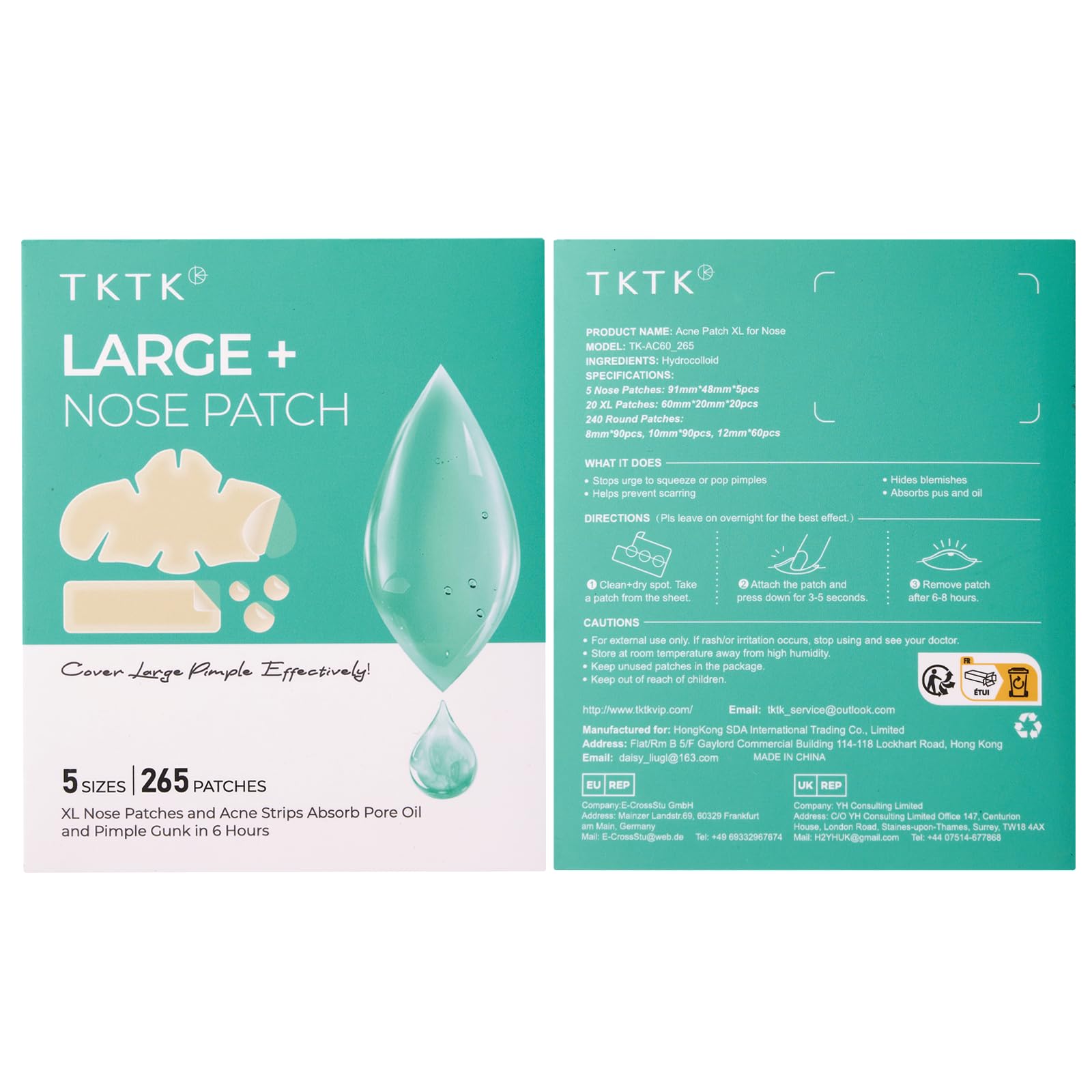 TKTK hydrocolloid nose patches odorless, fragrance-free patch material.