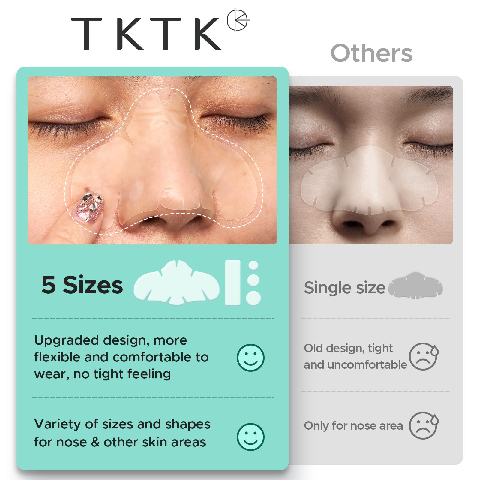 TKTK nose patches on nose application scene for overnight use.