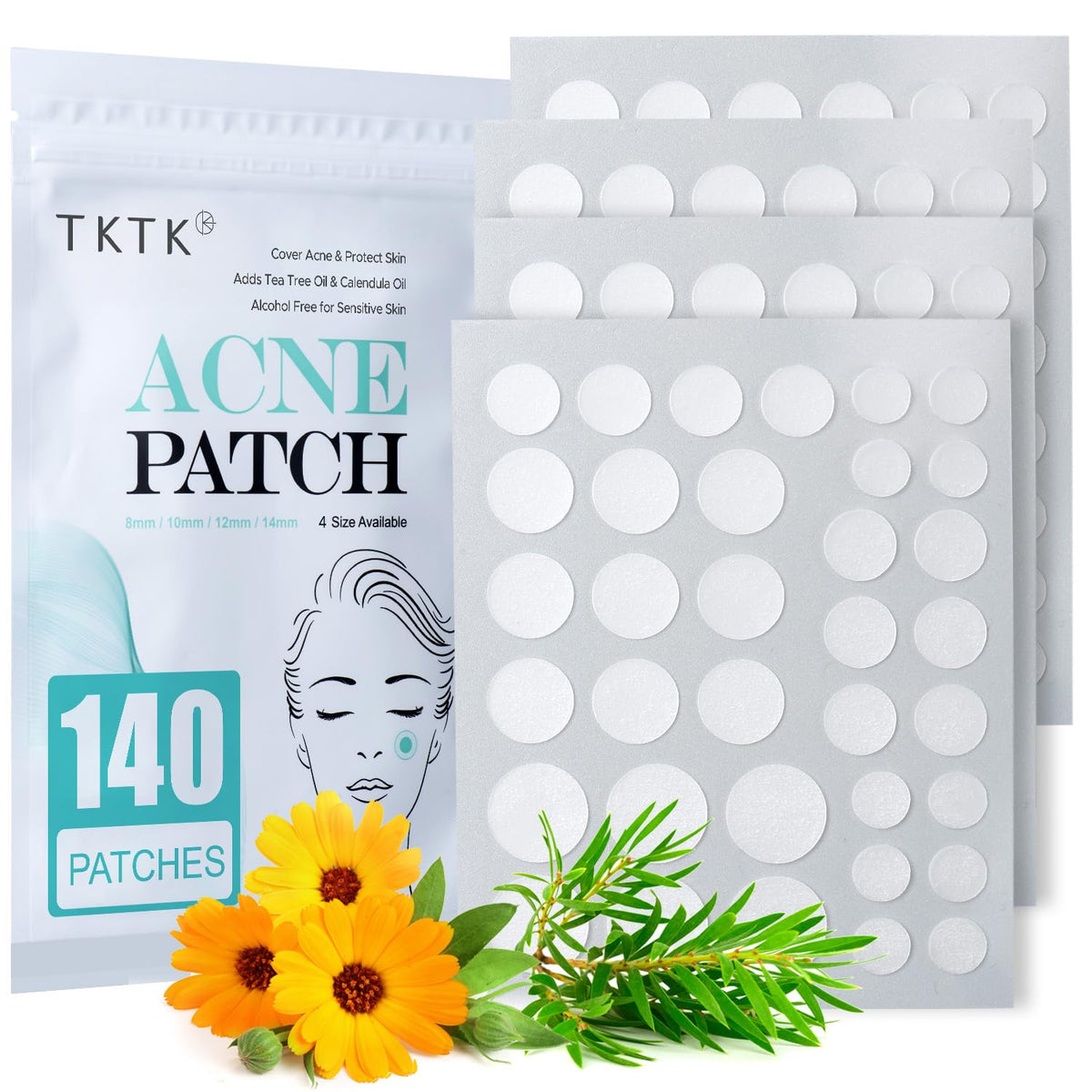 TKTK Pimple Patch 8mm on skin for targeted spot care.
