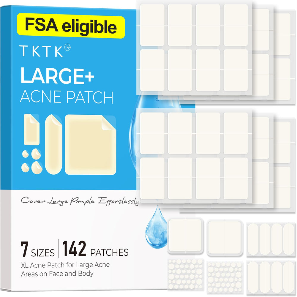 TKTK large pimple patches for the face in seven sizes offer versatile facial coverage.