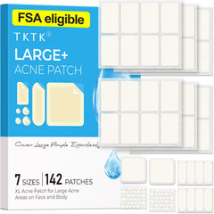 TKTK large pimple patches for the face in seven sizes offer versatile facial coverage.