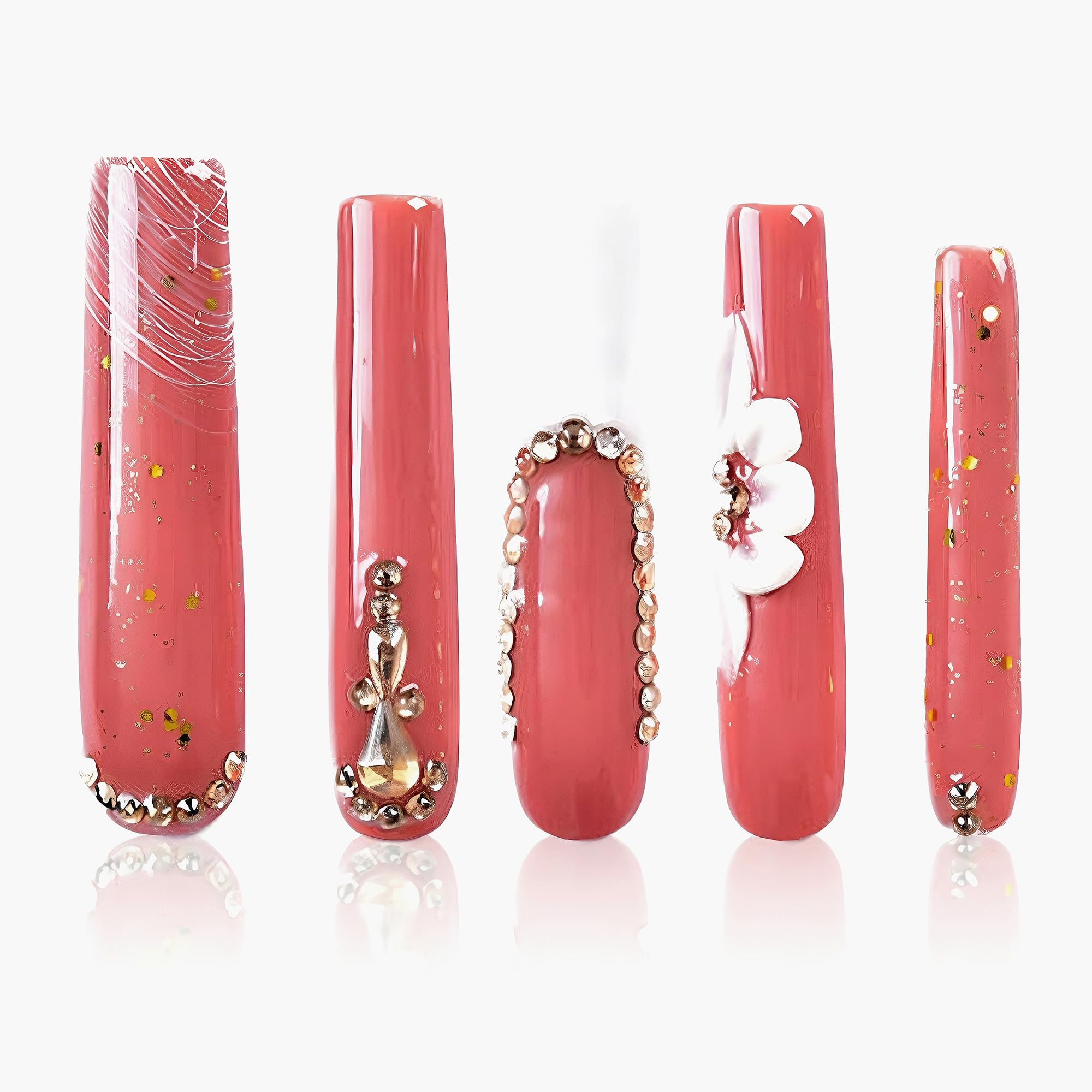 Tmani 10pc long square nails with diamond glitter for party-ready glam