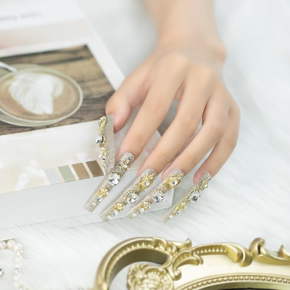 Applying Tmani nails with glue for quick, secure wear at home.