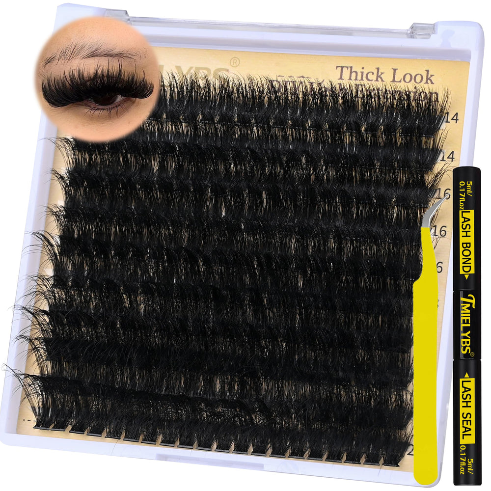 TMIELYBS Thick Lash Clusters Kit shows 14-20mm lengths for versatile volume at home.