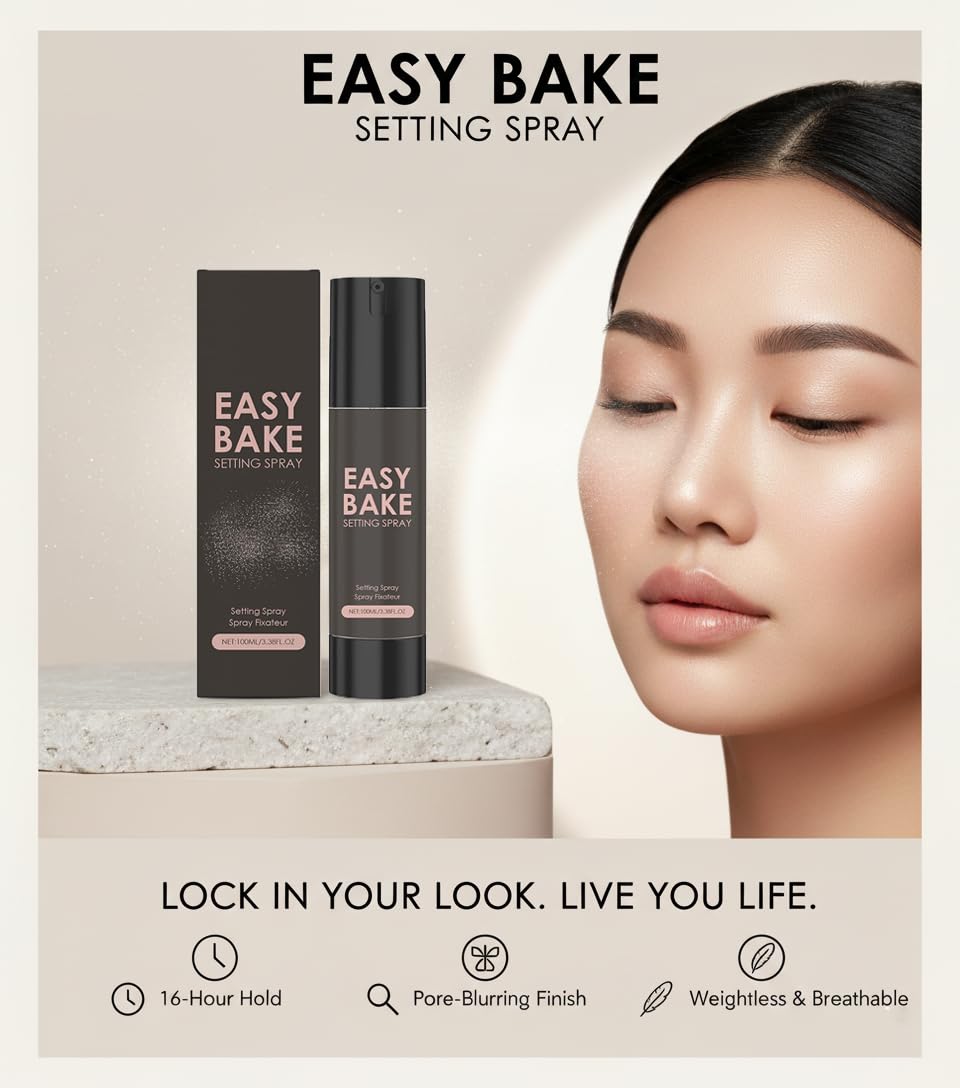 Tmiyo Easy Bake Setting Spray application mist shows even spray.