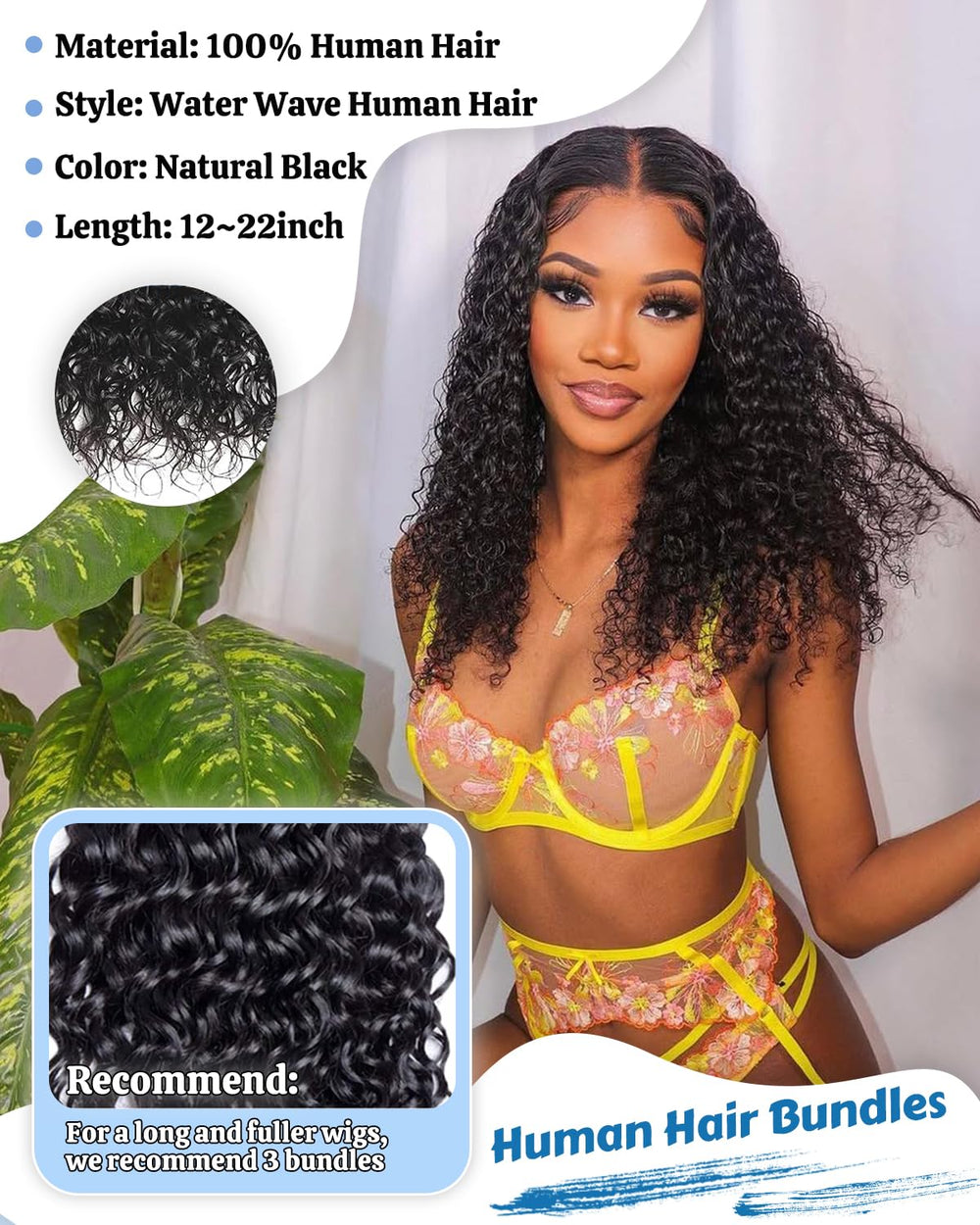 Tmlkhl water wave bundles 16inch weft closeup emphasizing full head appearance.