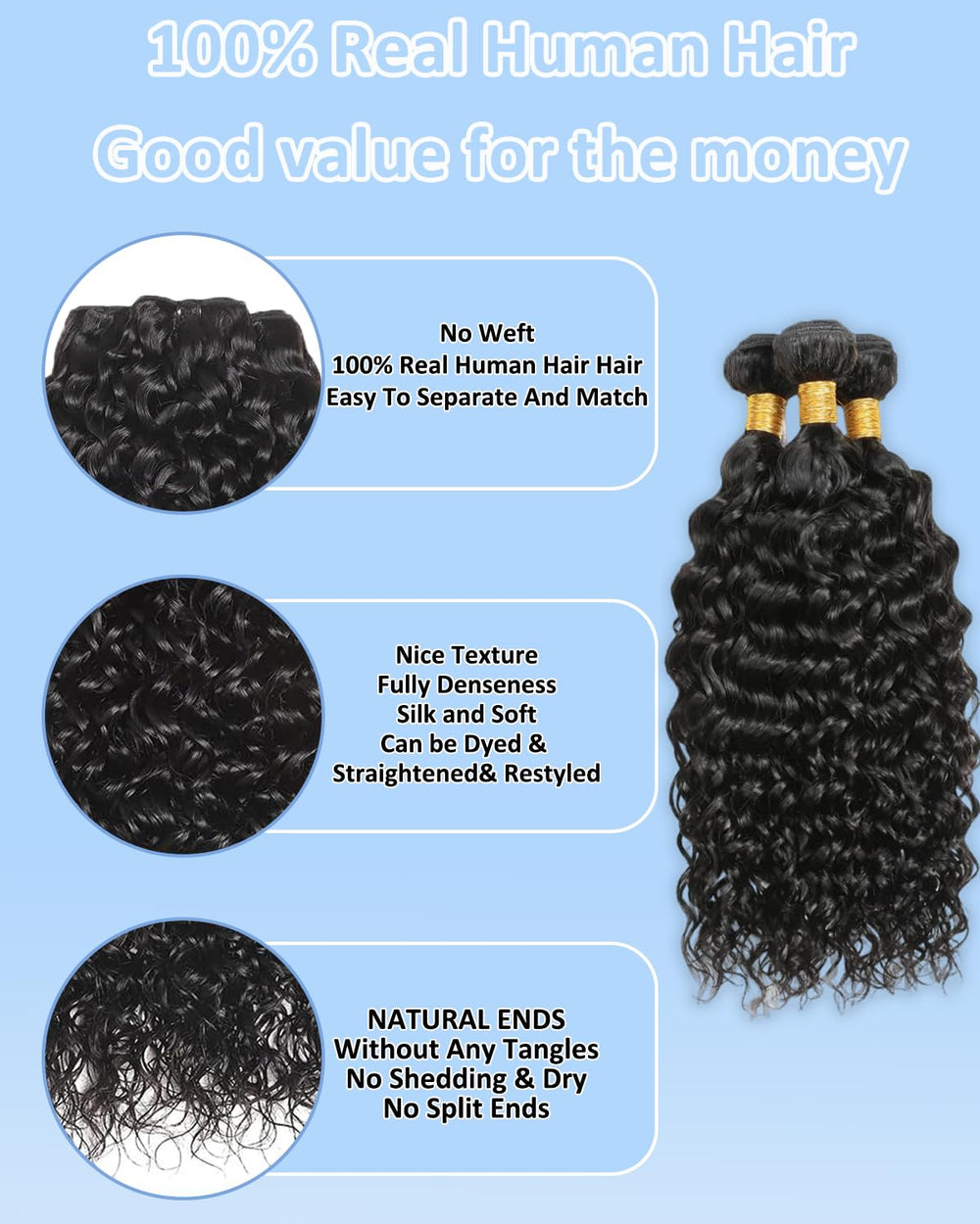 Tmlkhl water wave bundles 18inch closeup highlighting natural curl pattern.