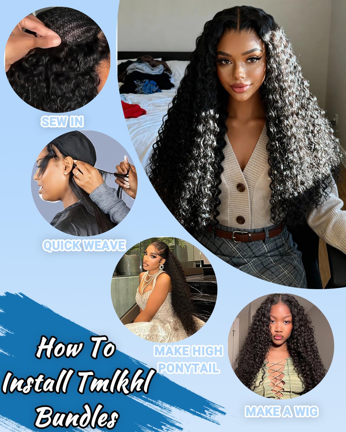 Tmlkhl water wave bundles 18inch weft density for voluminous styling.
