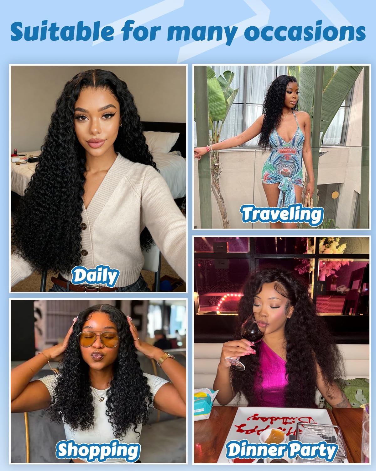 Tmlkhl water wave bundles 20inch natural black color blends with many hair tones.