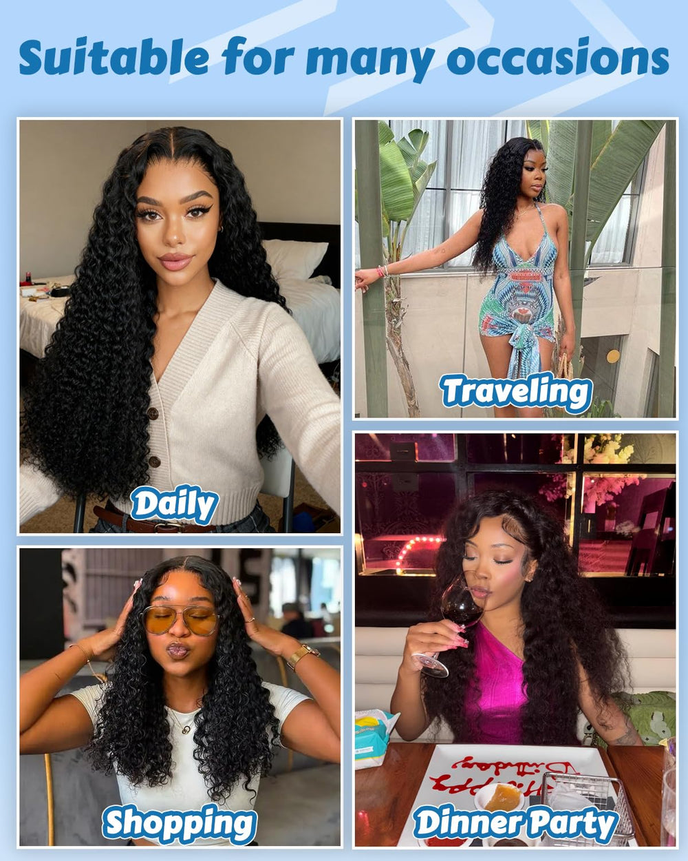 Tmlkhl water wave bundles 20inch natural black color blends with many hair tones.