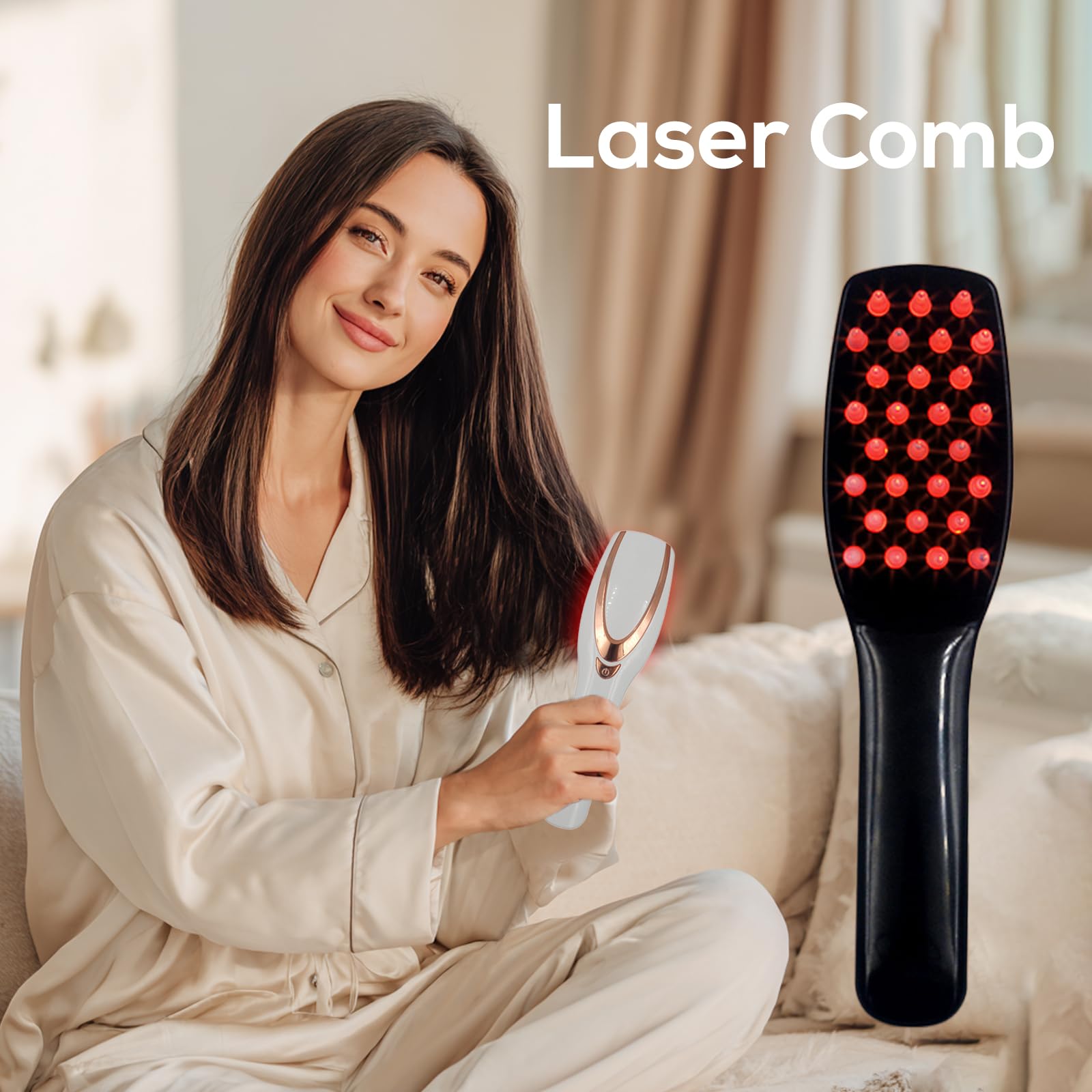 TMOSSO Laser Therapy Hair Growth Comb emits 650 nm red light toward the scalp