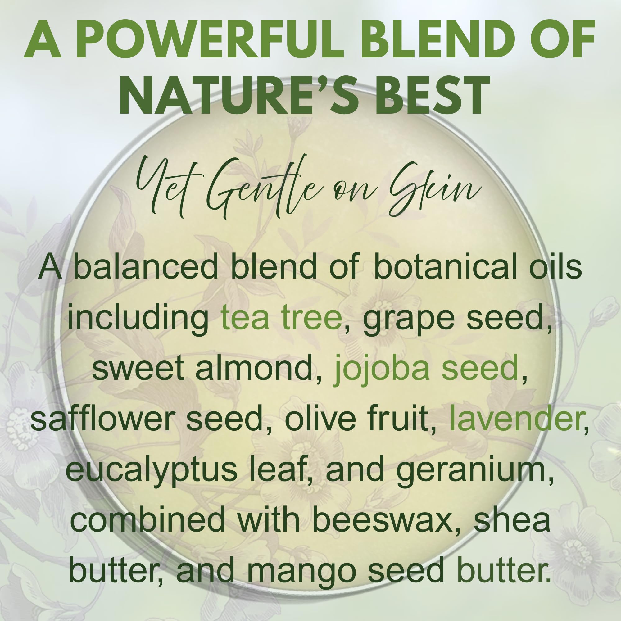 Tea tree oil ingredients highlight natural cleansing benefits.