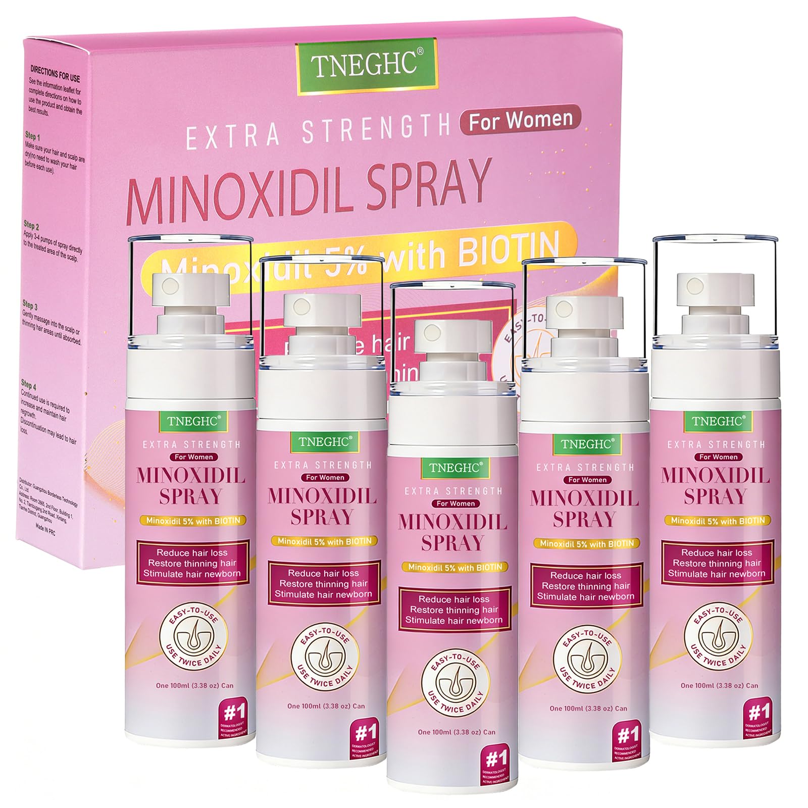 TNEGHC 5% Minoxidil bottle showing generous supply for hair regrowth.