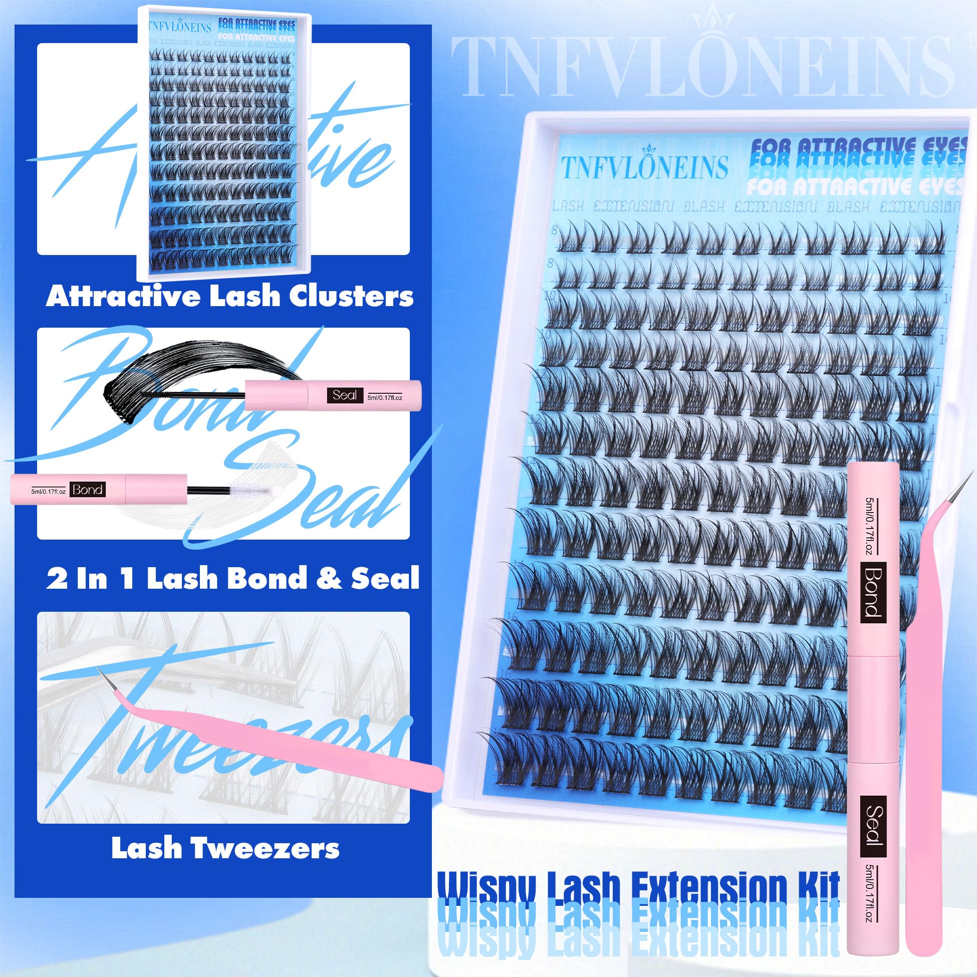 TNFVLONEINS bond and seal bottle close-up for secure lash adhesion.