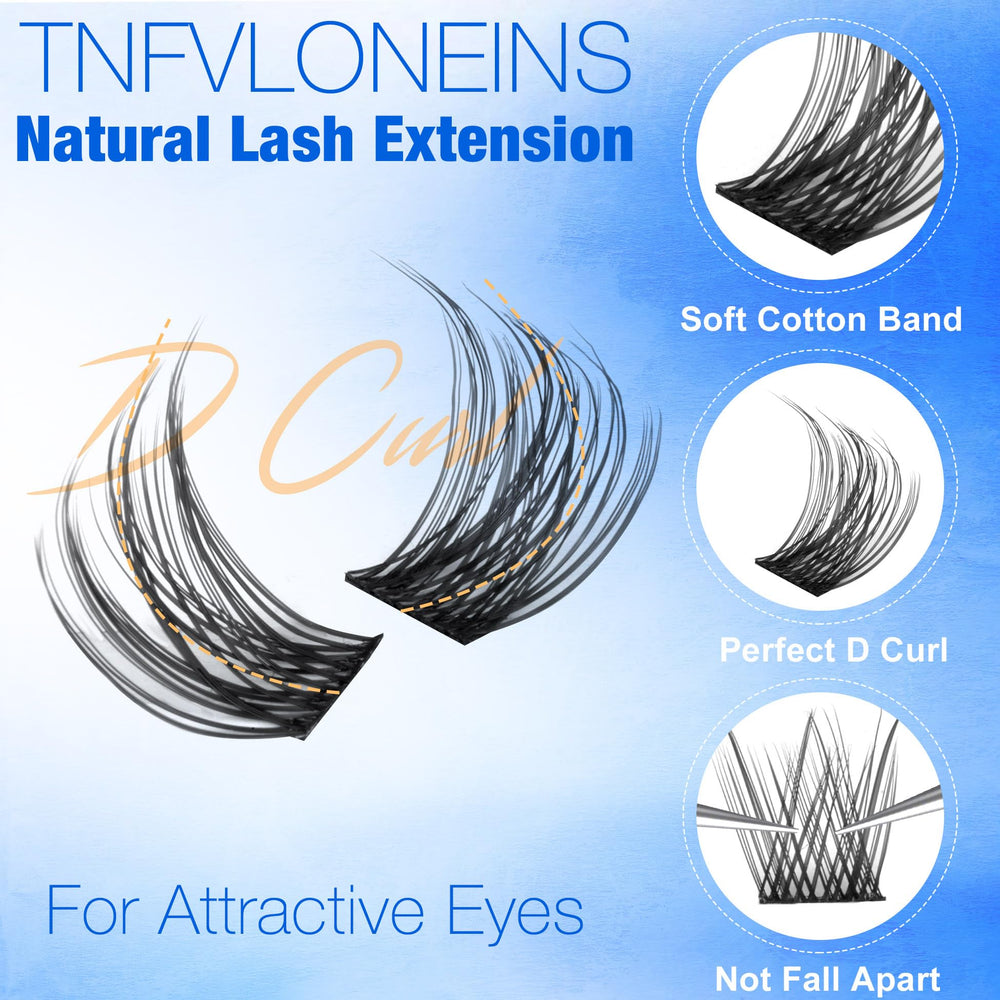 TNFVLONEINS d-curl lash extensions close-up showing curled lift.