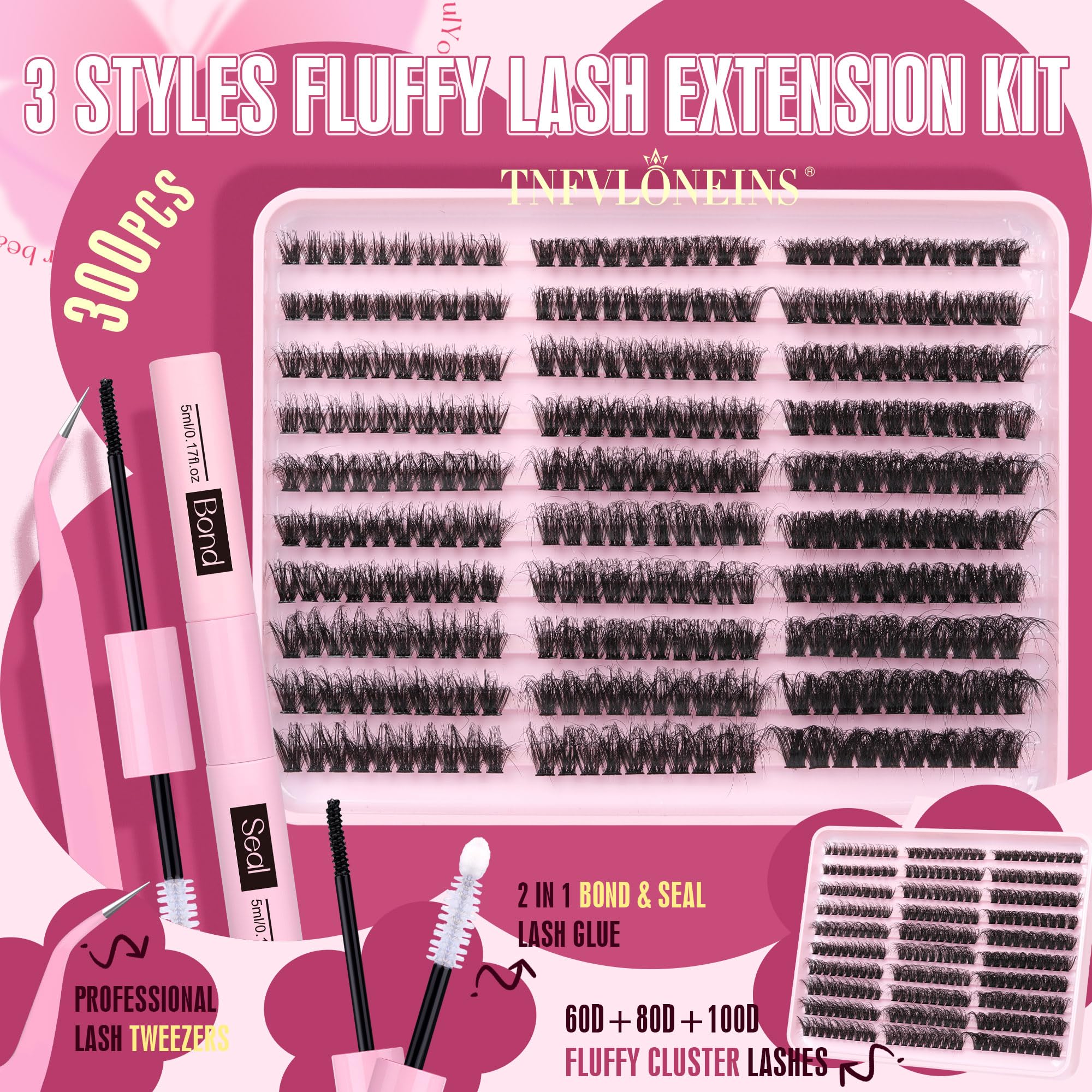TNFVLONEINS fluffy lash clusters 60D detail for natural drama.