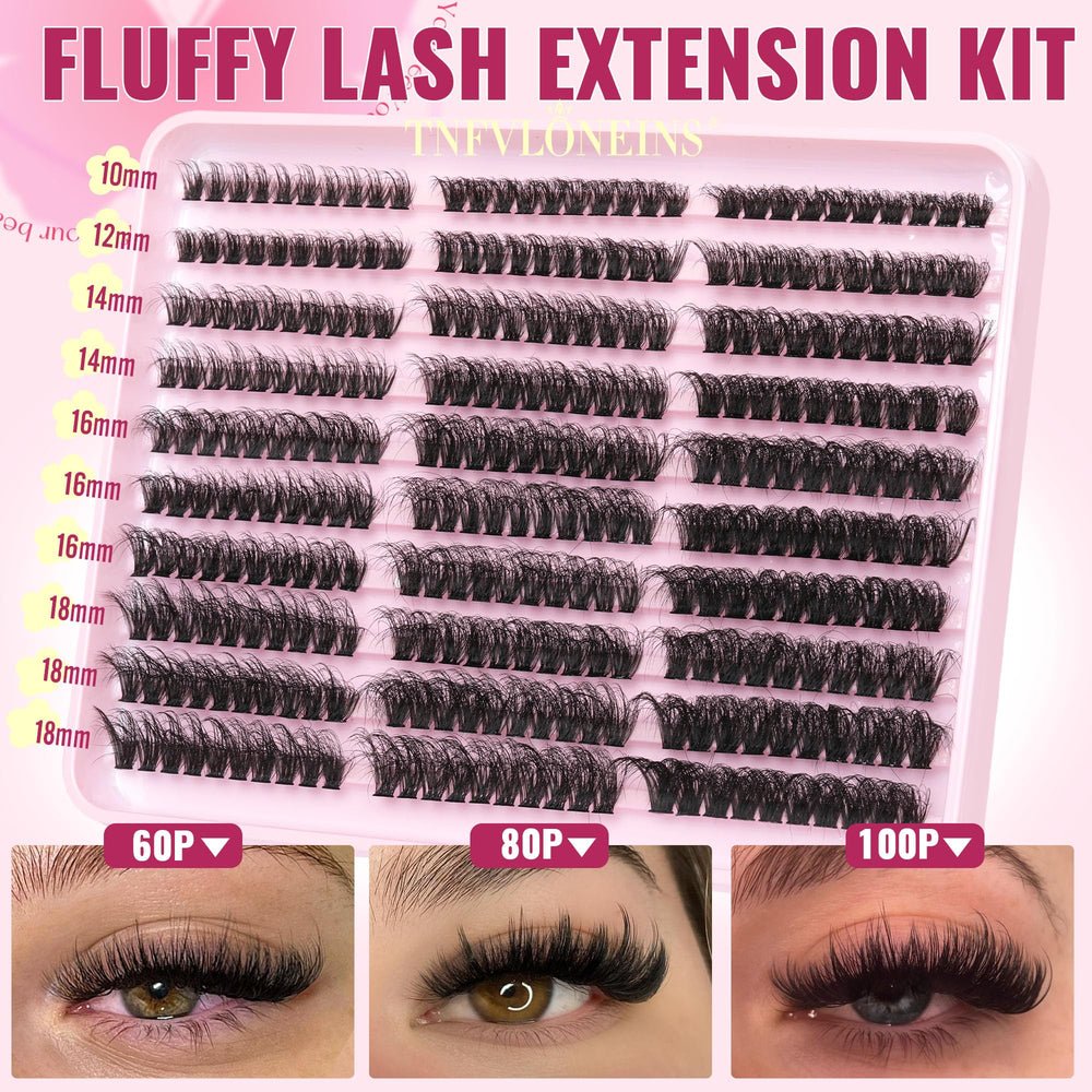 TNFVLONEINS fluffy lash clusters 80D detail for fuller look.