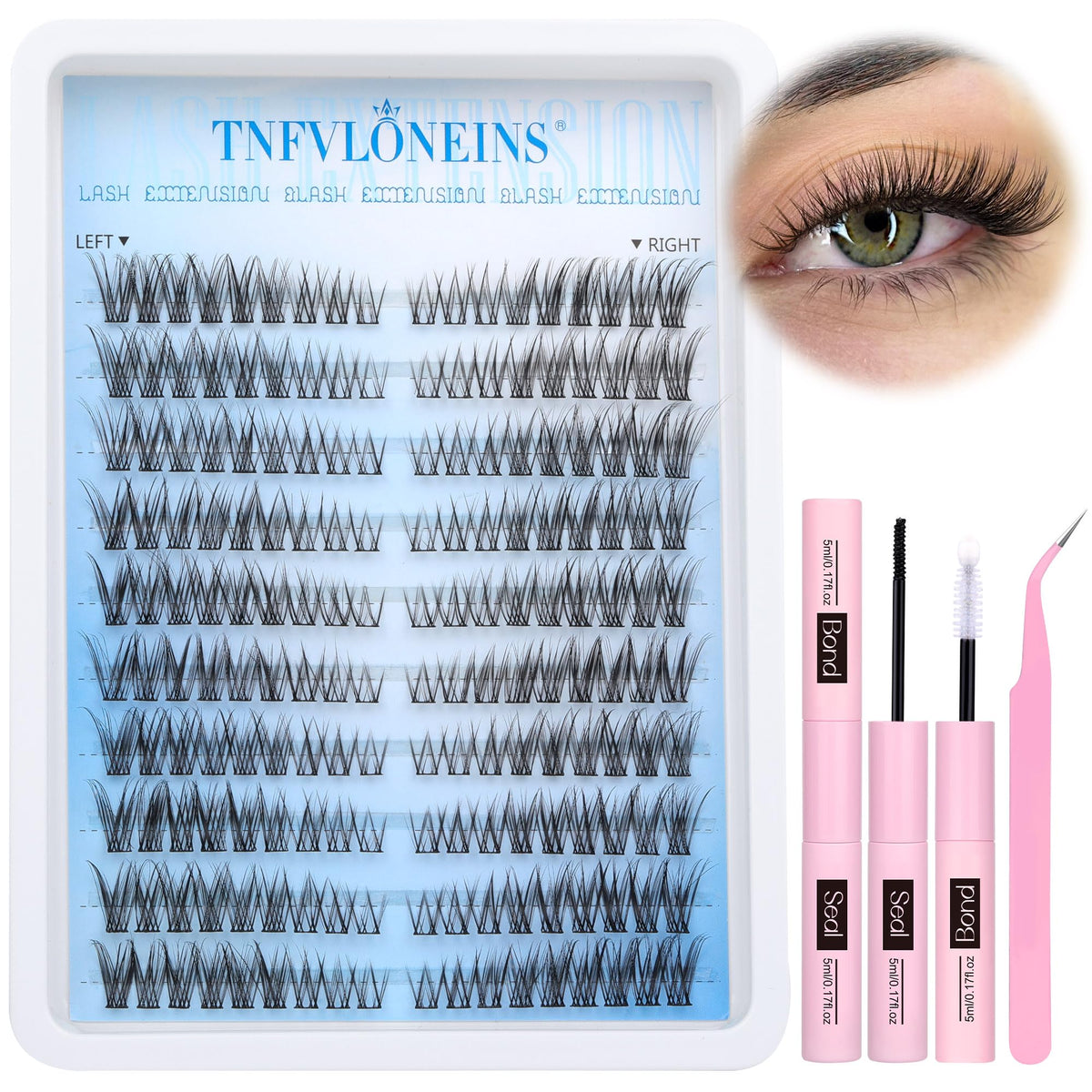 TNFVLONEINS left-right lash extension kit components for at-home salon-quality lashes