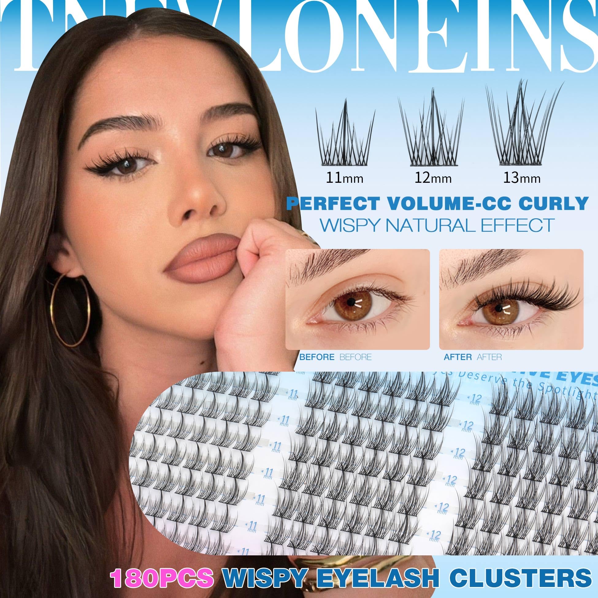 TNFVLONEINS multi-length 11-13mm lashes for customizable looks.